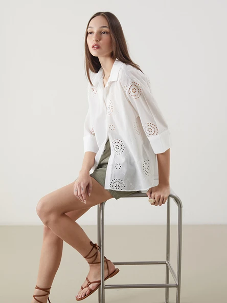 LCW Vision Ekru Oversize Kadın Gömlek ürün görseli 1