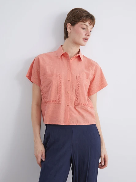LCWAIKIKI Classic Turuncu Loose Fit Kadın Gömlek ürün görseli 1