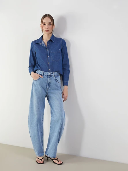 LCW Jeans İndigo Baggy Fit Kadın Jean Pantolon ürün görseli 1