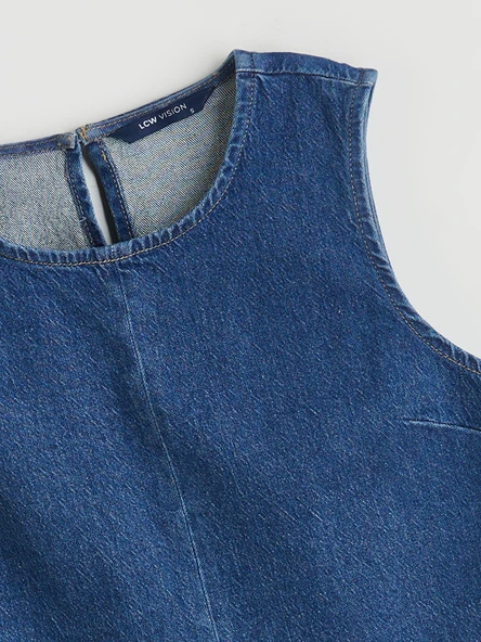 LCW Vision İndigo Bisiklet Yaka Jean Bluz - Resim 6