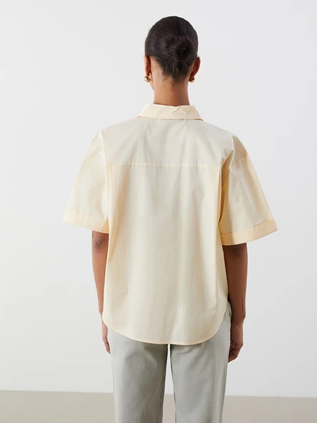 LCW Vision Sarı Oversize Poplin Kadın Gömlek - Resim 4