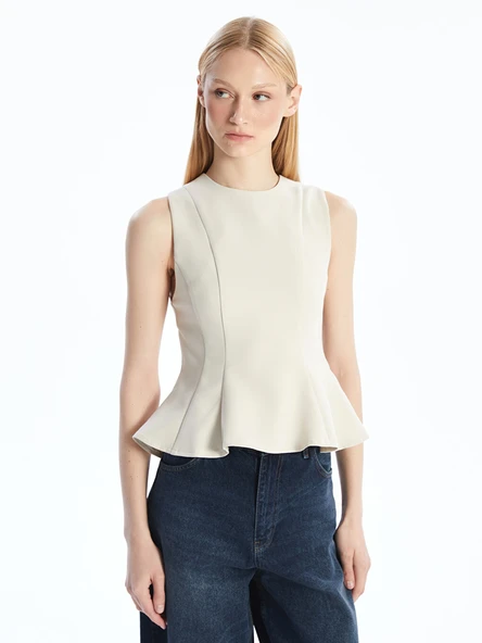 LCW Vision Bej Bisiklet Yaka Peplum Bluz ürün görseli 1