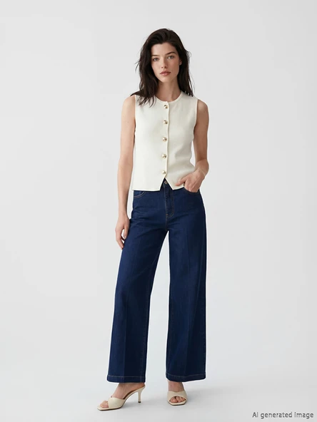 LCW Comfort İndigo Wideleg Fit Kadın Jean Pantolon ürün görseli 1
