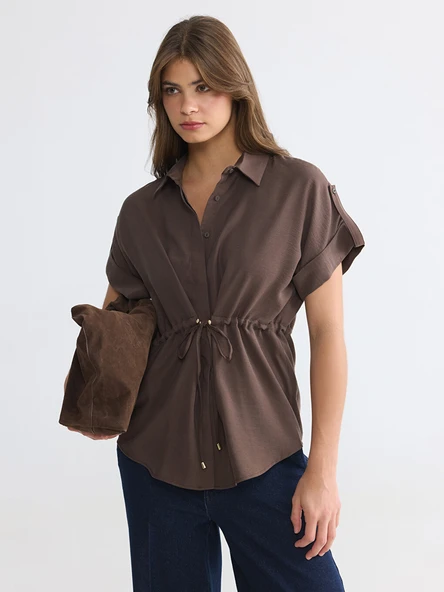 LCW EVERYDAY Kahverengi Oversize Büzgülü Bluz ürün görseli 1