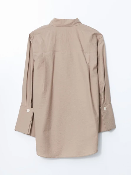 LCW Modest Bej Oversize Poplin Kadın Gömlek Tunik - Resim 6