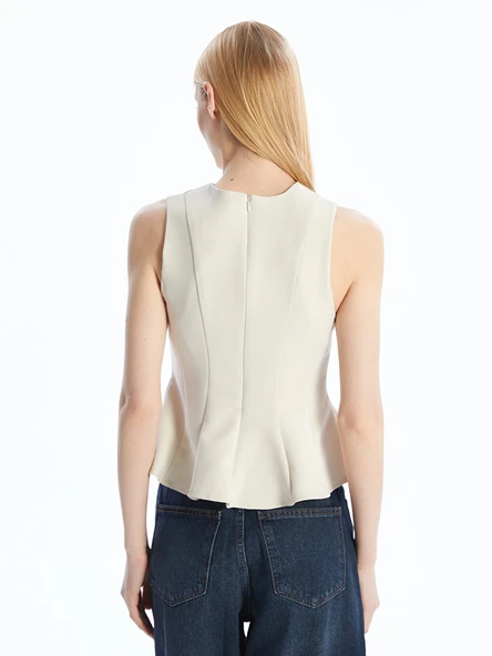 LCW Vision Bej Bisiklet Yaka Peplum Bluz - Resim 4