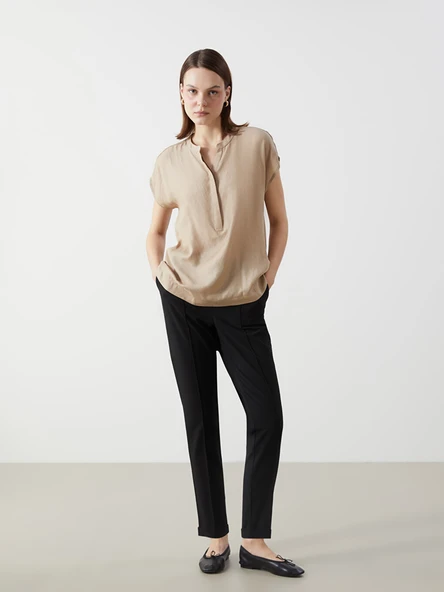 LCW Comfort Siyah Beli Lastikli Havuç Kesim Kadın Pantolon ürün görseli 1