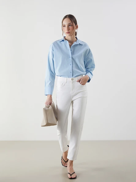 LCW Jeans Beyaz Mom Fit Kadın Jean Pantolon ürün görseli 1