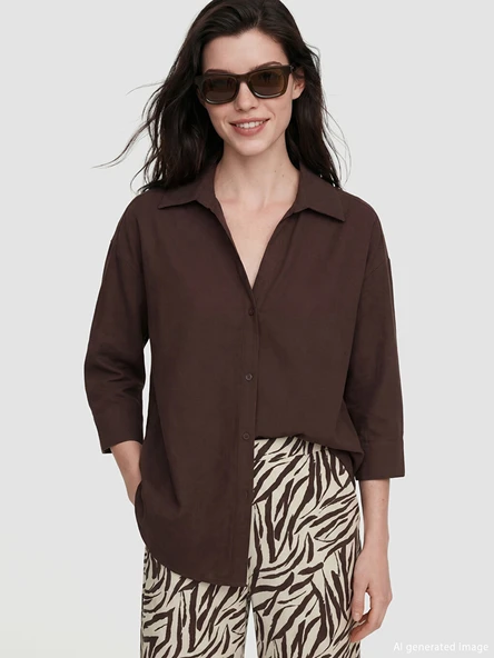 LCW Comfort Kahverengi Oversize Kadın Gömlek ürün görseli 1