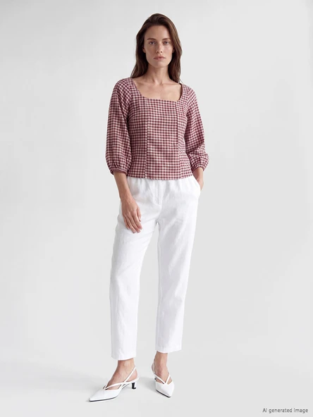 LCW EVERYDAY Beyaz Beli Lastikli Kadın %100 Keten Pantolon ürün görseli 1
