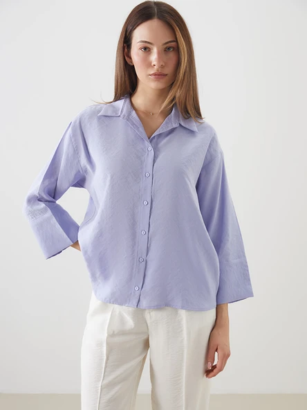 LCWAIKIKI Classic Lila Modal Karışımlı Oversize Kadın Gömlek ürün görseli 1