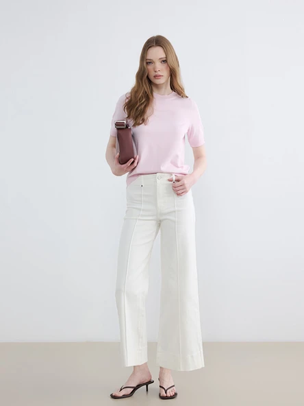 LCW Modest Ekru Wideleg Fit Kadın Jean Pantolon ürün görseli 1