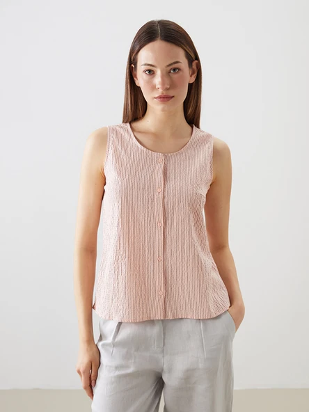 LCWAIKIKI Classic Pembe Bisiklet Yaka Çizgili Poplin Bluz ürün görseli 1
