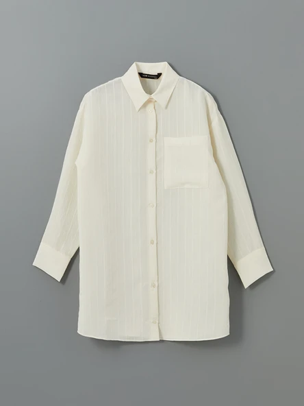 LCW Modest Ekru Dokulu Oversize Kadın Gömlek Tunik - Resim 5