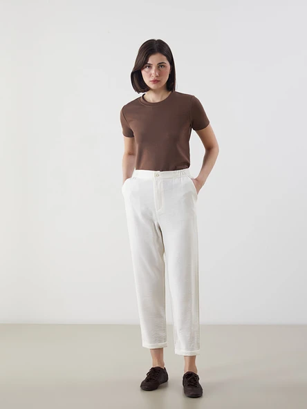 LCW Modest Ekru Beli Lastikli Kadın Pantolon ürün görseli 1