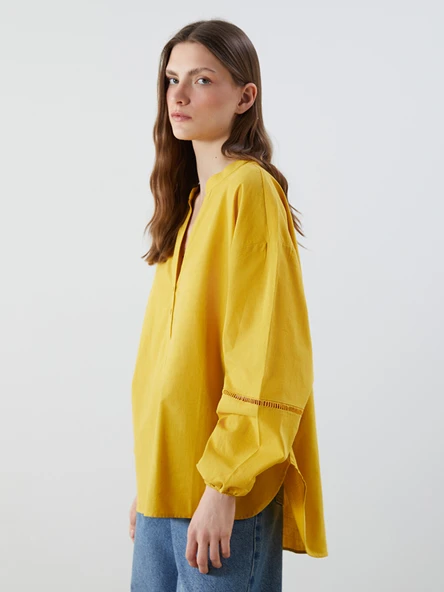 LCWAIKIKI Classic Sarı Kaçık Yaka Oversize Kadın Bluz ürün görseli 1