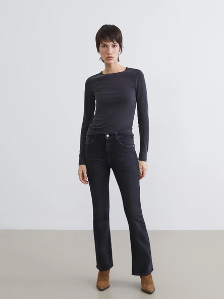 LCW Jeans Siyah Flare Kadın Jean Pantolon ürün görseli 1