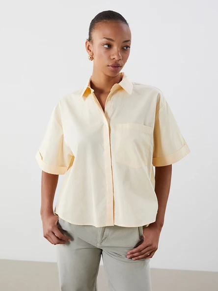 LCW Vision Sarı Oversize Poplin Kadın Gömlek ürün görseli 1