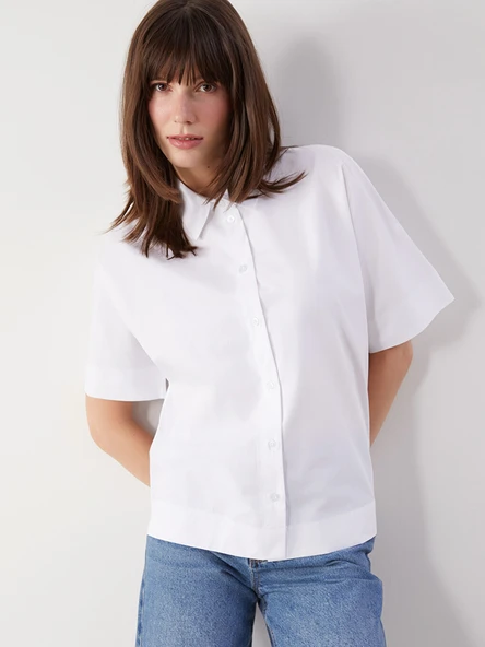 LCW Comfort Beyaz Oversize Poplin Kadın Gömlek ürün görseli 1