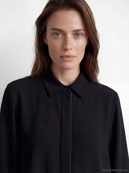 LCW Grace Siyah Regular Fit Kadın Gömlek - Resim 3