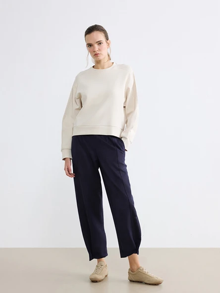 LCW Vision Lacivert Loose Fit Kadın Pileli Süet Görünümlü Pantolon ürün görseli 1