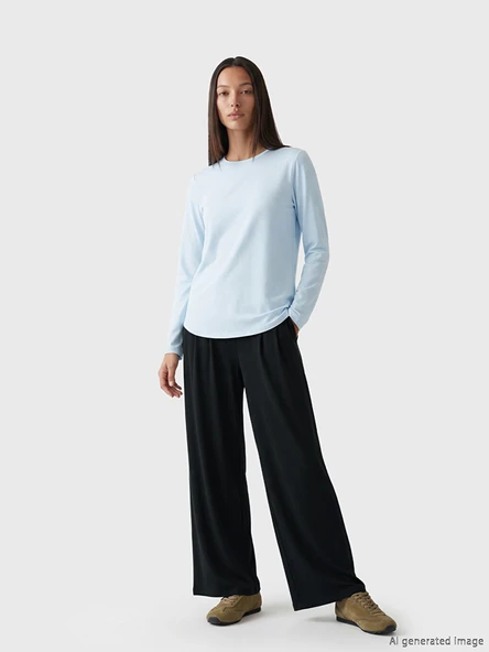 LCWAIKIKI Basic Siyah Beli Lastikli Geniş Paça Kadın Pantolon ürün görseli 1