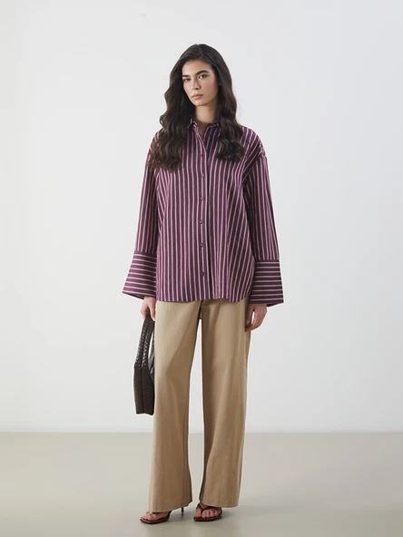 LCW Modest Kahverengi Standart Fit Poplin Kadın Pantolon ürün görseli 1