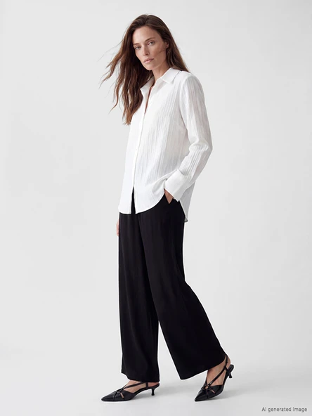 LCW EVERYDAY Siyah Beli Lastikli Geniş Paça Kadın Pantolon ürün görseli 1