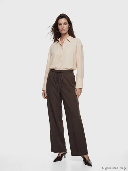 LCW Modest Kahverengi Beli Lastikli Geniş Paça Kadın Pantolon ürün görseli 1