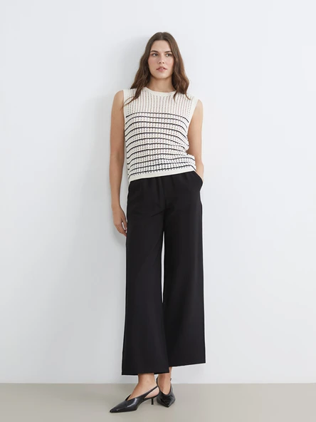 LCW Comfort Siyah Beli Lastikli Geniş Paça Kadın Pantolon ürün görseli 1