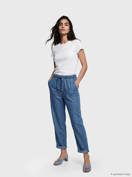 LCW Jeans İndigo Beli Lastikli Carrot Fit Kadın Jean Pantolon ürün görseli 1