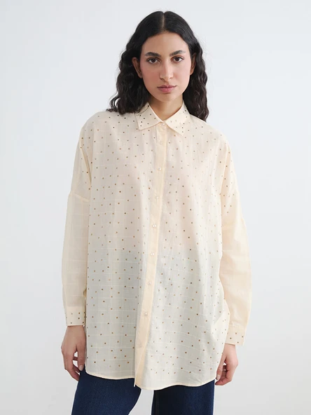 LCW Modest Sarı Taşlı Oversize Kadın Gömlek Tunik ürün görseli 1