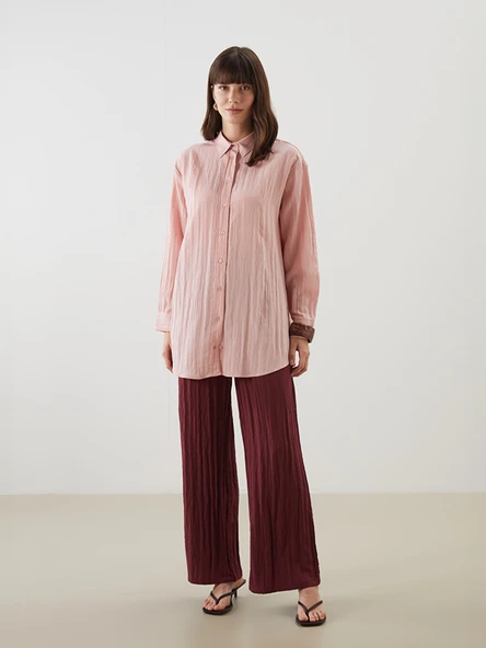 LCW Modest Bordo Beli Lastikli Dokulu Kadın Pantolon ürün görseli 1