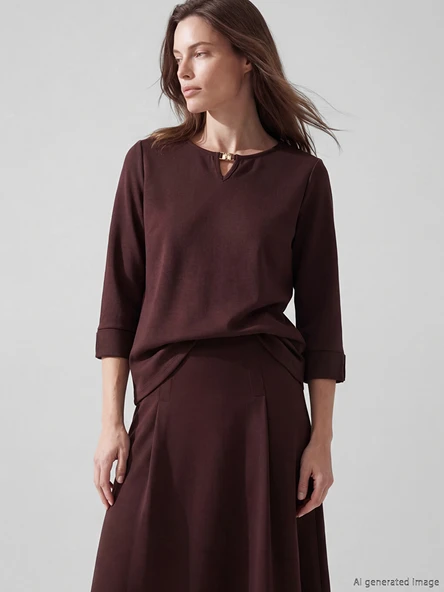LCW Grace Bordo Bisiklet Yaka Soft Touch Bluz ürün görseli 1
