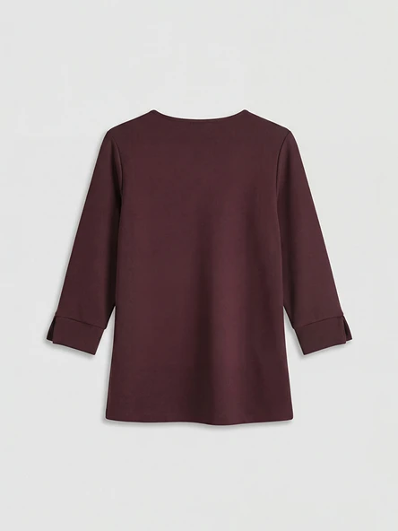 LCW Grace Bordo Bisiklet Yaka Soft Touch Bluz - Resim 3
