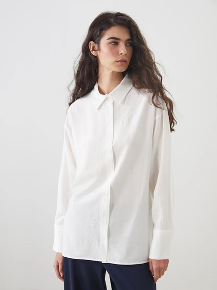 LCW Modest Ekru Loose Fit Kadın Gömlek Tunik ürün görseli 1