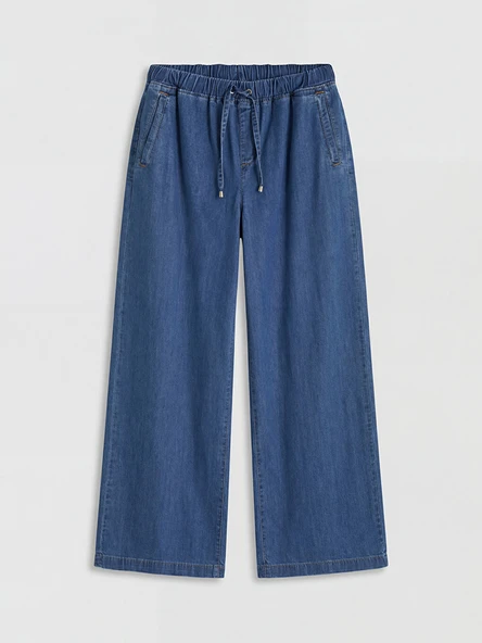 LCW Modest İndigo Beli Lastikli Wideleg Kadın Jean Pantolon ürün görseli 1