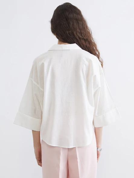 LCW Vision Beyaz Oversize Kadın Gömlek - Resim 4