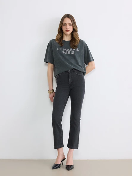LCW Jeans Antrasit Yüksek Bel Flare Kadın Jean Pantolon ürün görseli 1