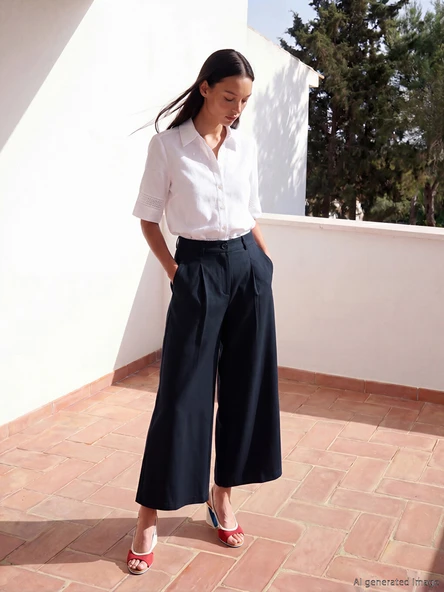 LCWAIKIKI Classic Lacivert Loose Fit Kadın Pileli Kumaş Pantolon ürün görseli 1