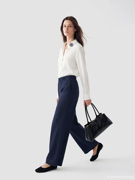 LCW Modest Lacivert Beli Lastikli Geniş Paça Kadın Pantolon ürün görseli 1