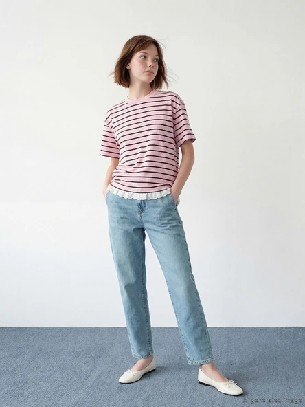 LCW Modest İndigo Beli Lastikli Slouchy Fit Kadın Jean Pantolon ürün görseli 1