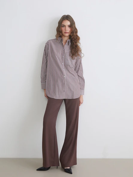 LCW Modest Kahverengi Standart Fit Geniş Paça Kadın Pantolon ürün görseli 1