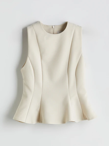 LCW Vision Bej Bisiklet Yaka Peplum Bluz - Resim 5