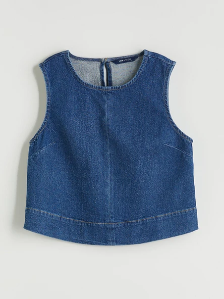 LCW Vision İndigo Bisiklet Yaka Jean Bluz - Resim 5