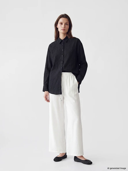 LCW Modest Beyaz Beli Lastikli Geniş Paça Kadın Pantolon ürün görseli 1