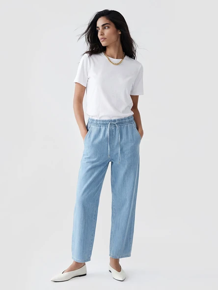 LCW Jeans İndigo Beli Lastikli Balloon Fit Kadın Jean Pantolon ürün görseli 1