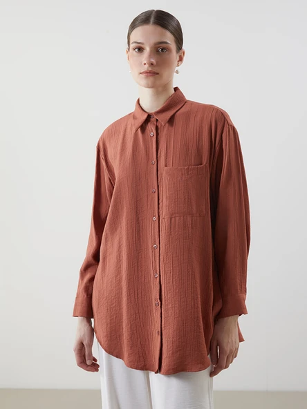 LCW Modest Pembe Dokulu Oversize Krinkle Kadın Gömlek Tunik ürün görseli 1