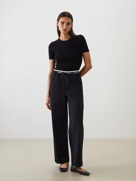 LCW Modest Siyah Beli Lastikli Geniş Paça Kadın Pantolon ürün görseli 1