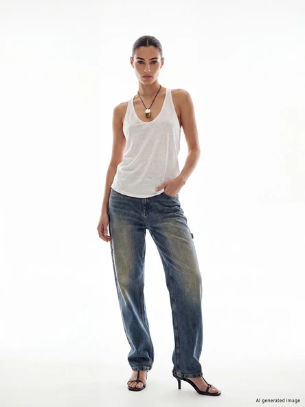LCW Jeans İndigo Baggy Fit Kadın Jean Pantolon ürün görseli 1